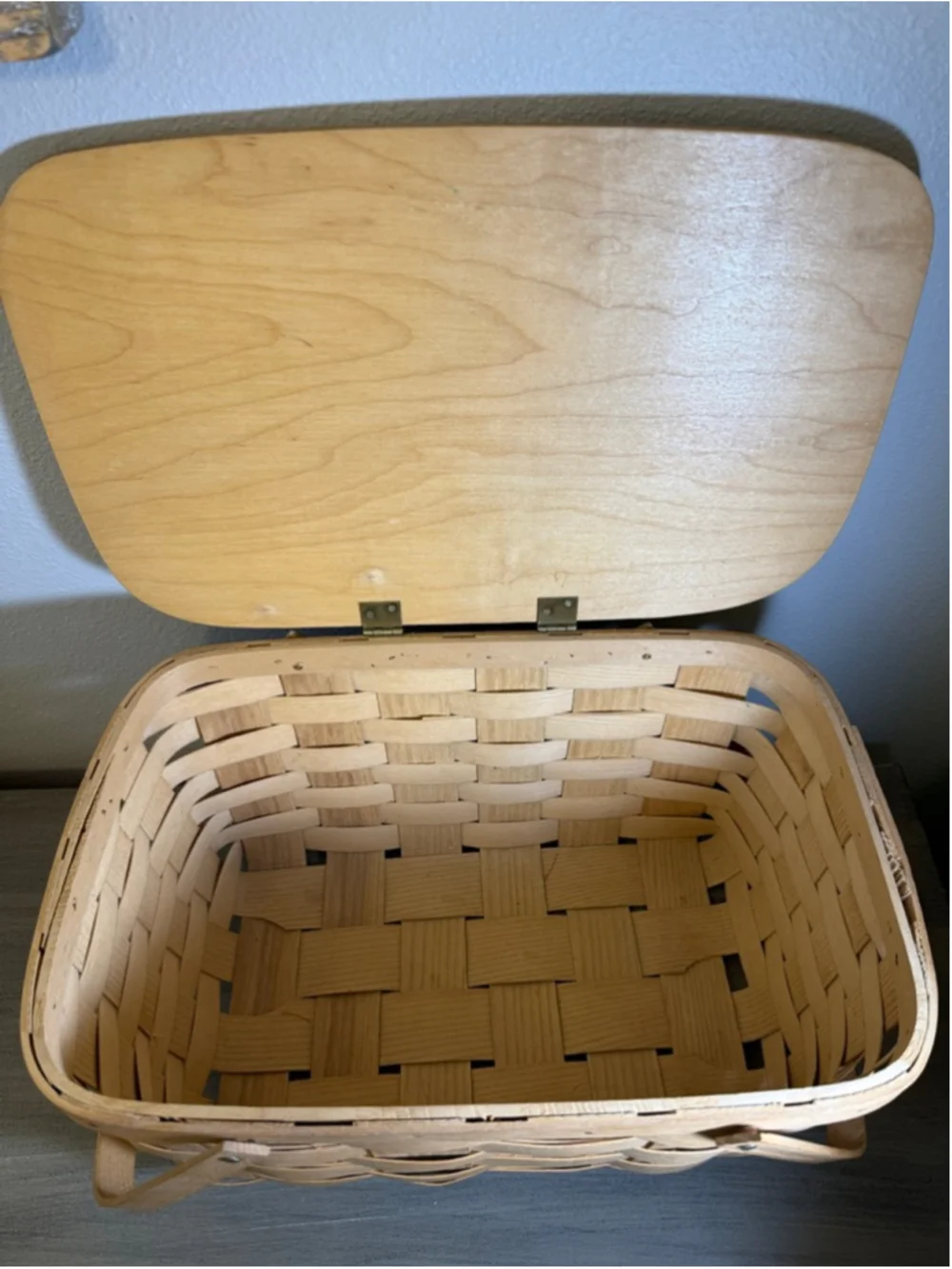 vintage Basketville picnic basket hand-painted loon scene wooden lid cottagecore
